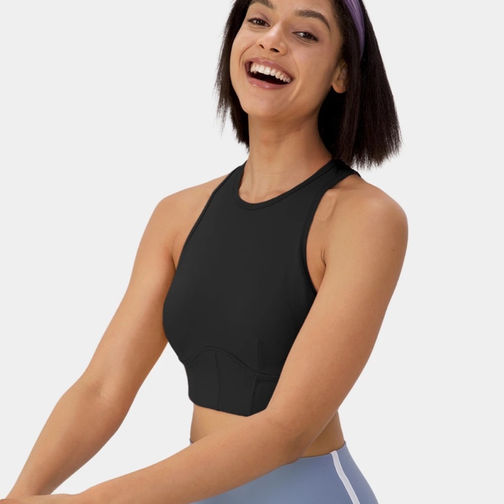 NWT Halara Black Racerback Cropped Shaping Tank Top Size L